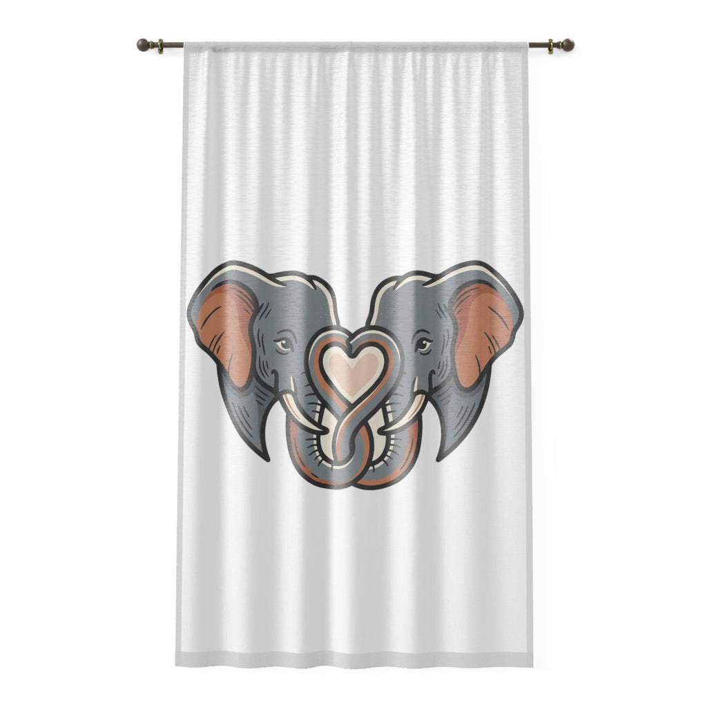 Elephant Heart Sheer Window Curtain — Cute Grey Elephant Trunk Heart Design