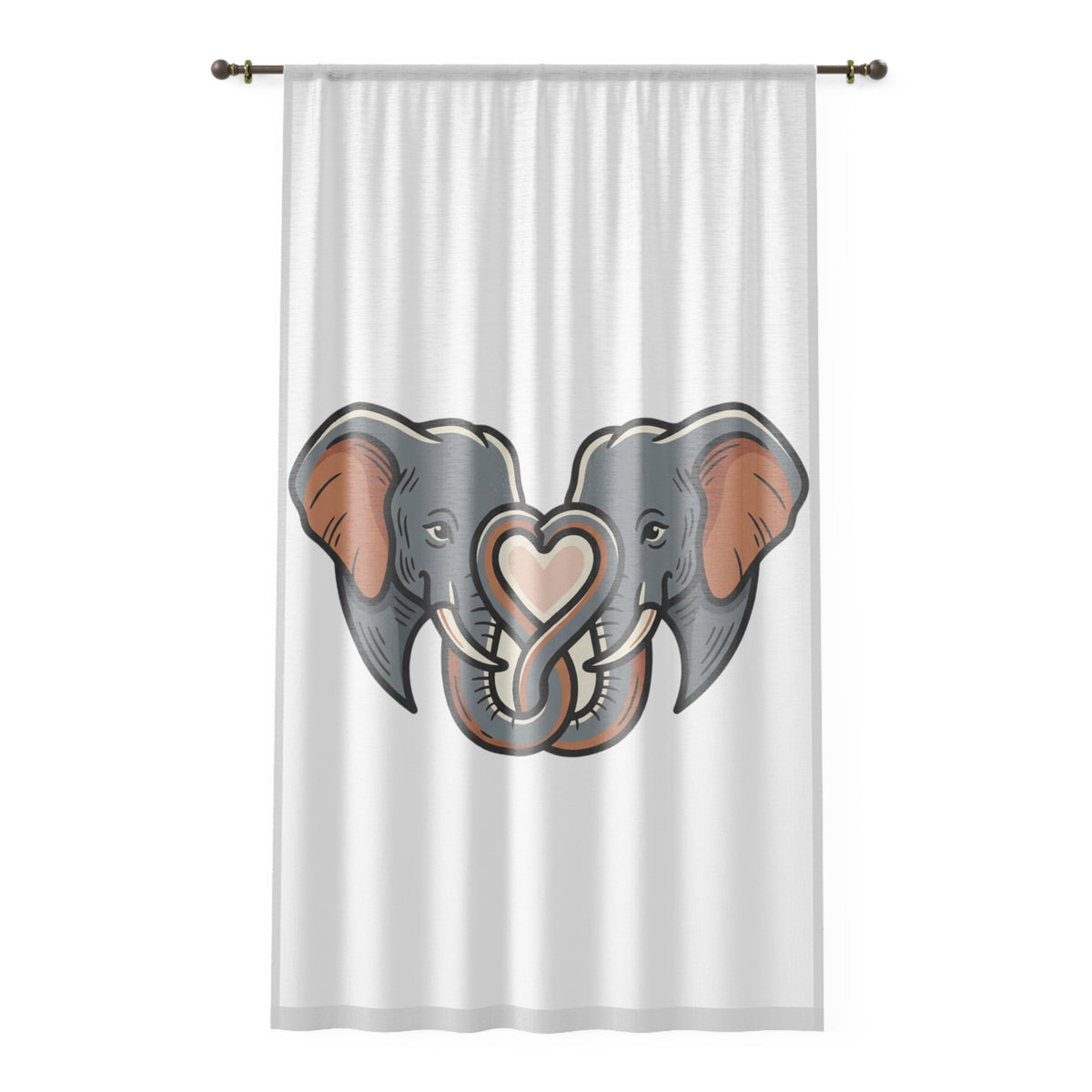 Elephant Heart Sheer Window Curtain — Cute Grey Elephant Trunk Heart Design