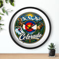 Colorado Mountain Scenic Wall Clock — Skiing, Elk & Bighorn Sheep Design