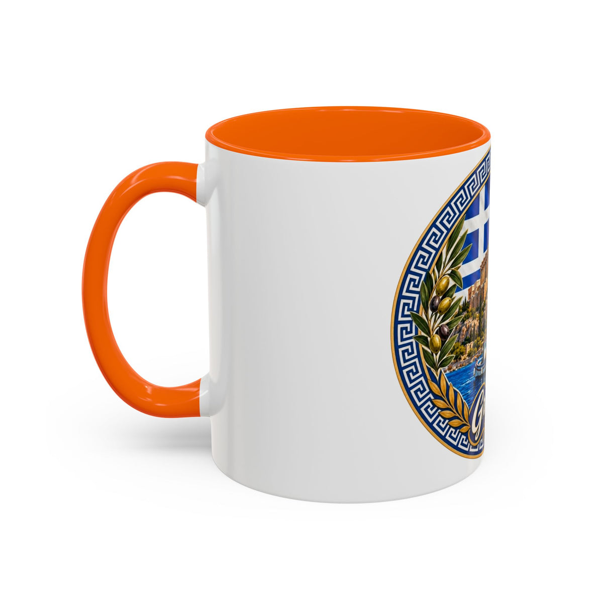Greece Scenic Accent Coffee Mug – Acropolis, Olive & Blue Flag Design (11/15oz)