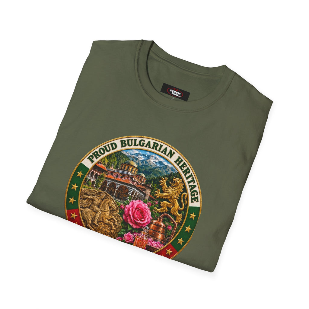Bulgaria Heritage Graphic T-Shirt — "Proud Bulgarian Heritage" Rose Emblem