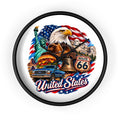 United States Patriotic Wall Clock — Eagle, Route 66 & American Landmarks