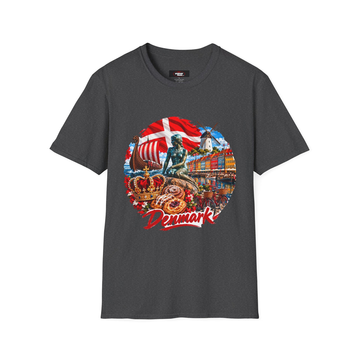 Denmark Travel T-Shirt — Copenhagen Landmarks & Viking Collage Tee