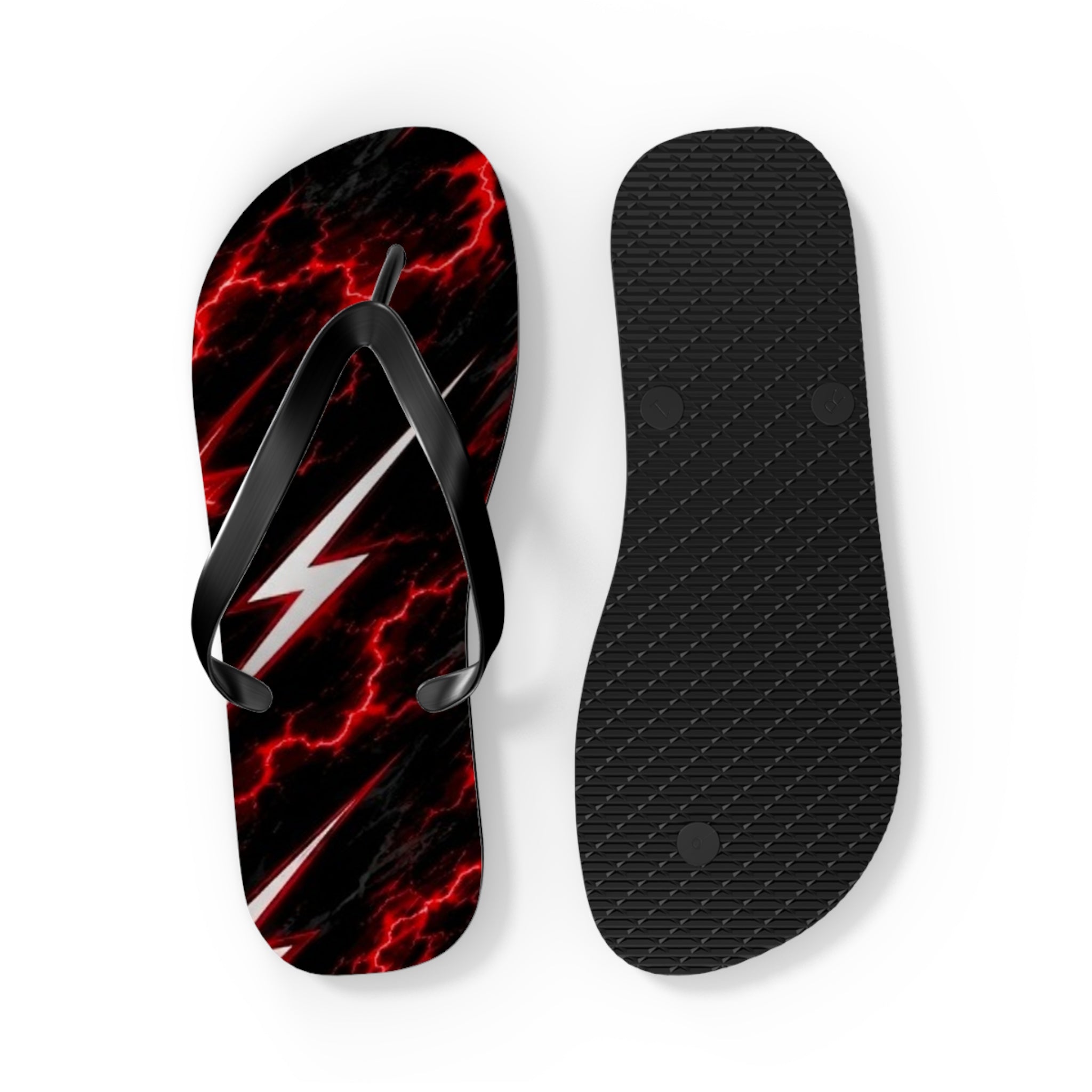 Red Lightning Flip Flops — Bold Storm-Pattern Beach Sandals
