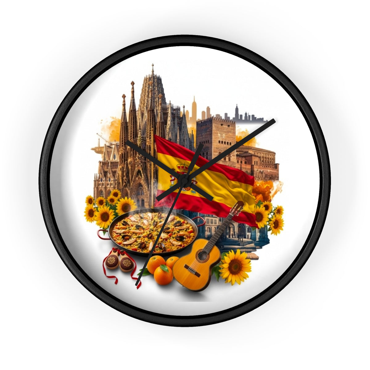 Spanish Culture Wall Clock — Paella, Guitar & Flag Home Décor