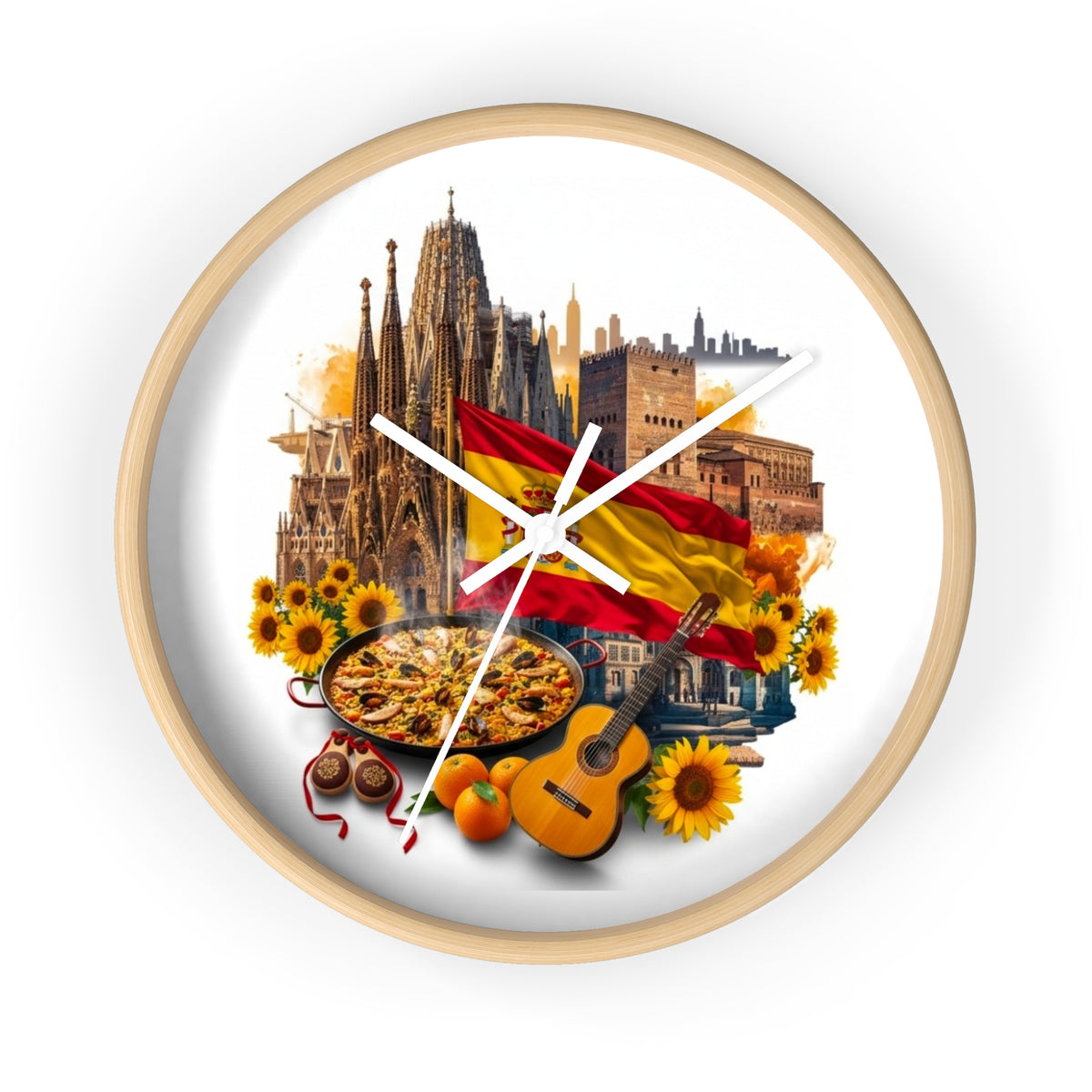 Spanish Culture Wall Clock — Paella, Guitar & Flag Home Décor