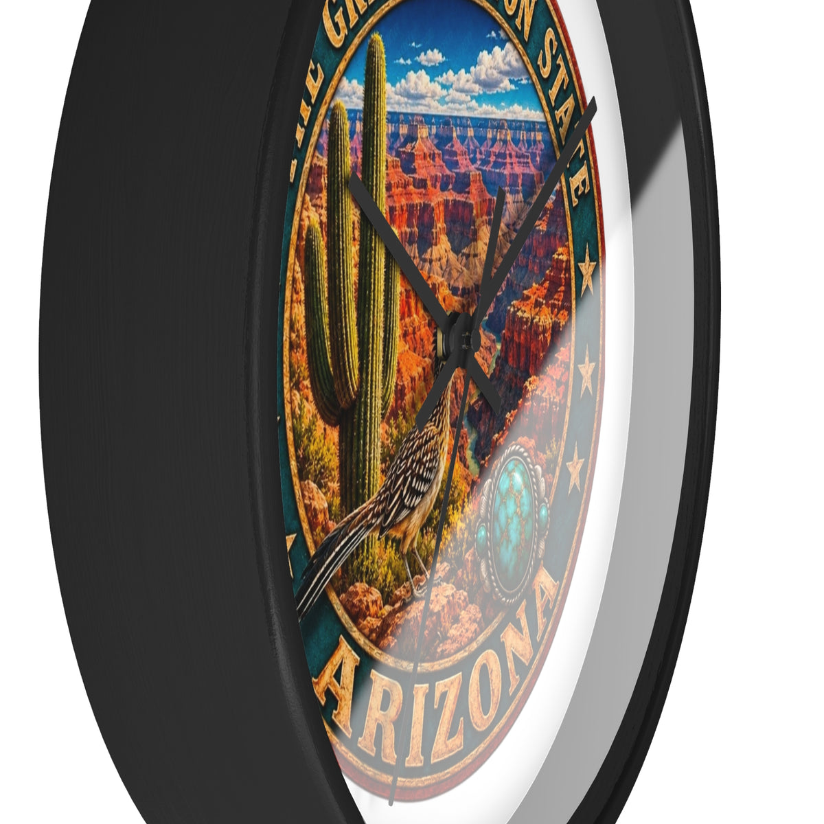 Arizona Grand Canyon State Wall Clock – Southwestern Cactus & Roadrunner Decor