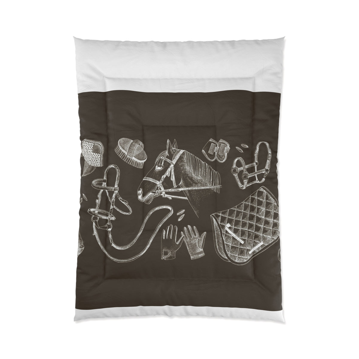 Equestrian Sketch Comforter – Horse Tack Illustration Bedding for Riders