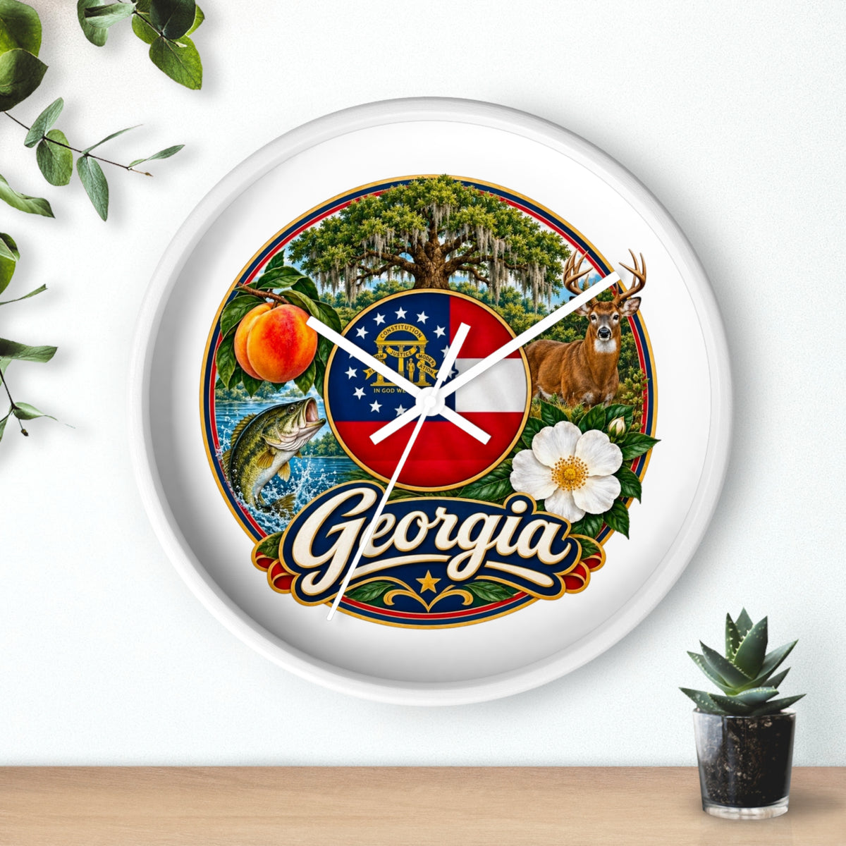 Georgia State Emblems Wall Clock — Peach, Magnolia & Outdoors Decorative Clock