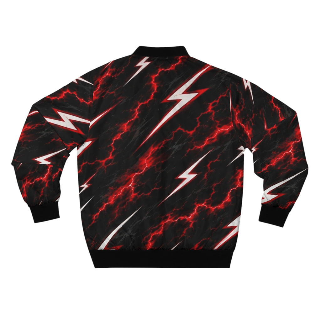 Lightning Bolt Bomber Jacket — Red & Black Storm Graphic
