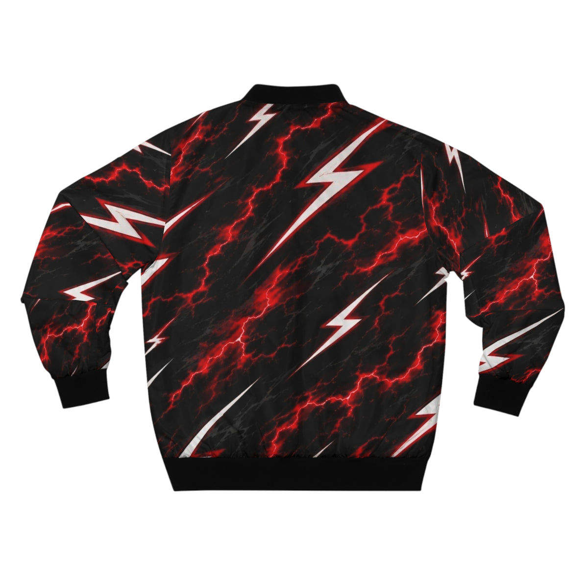 Lightning Bolt Bomber Jacket — Red & Black Storm Graphic
