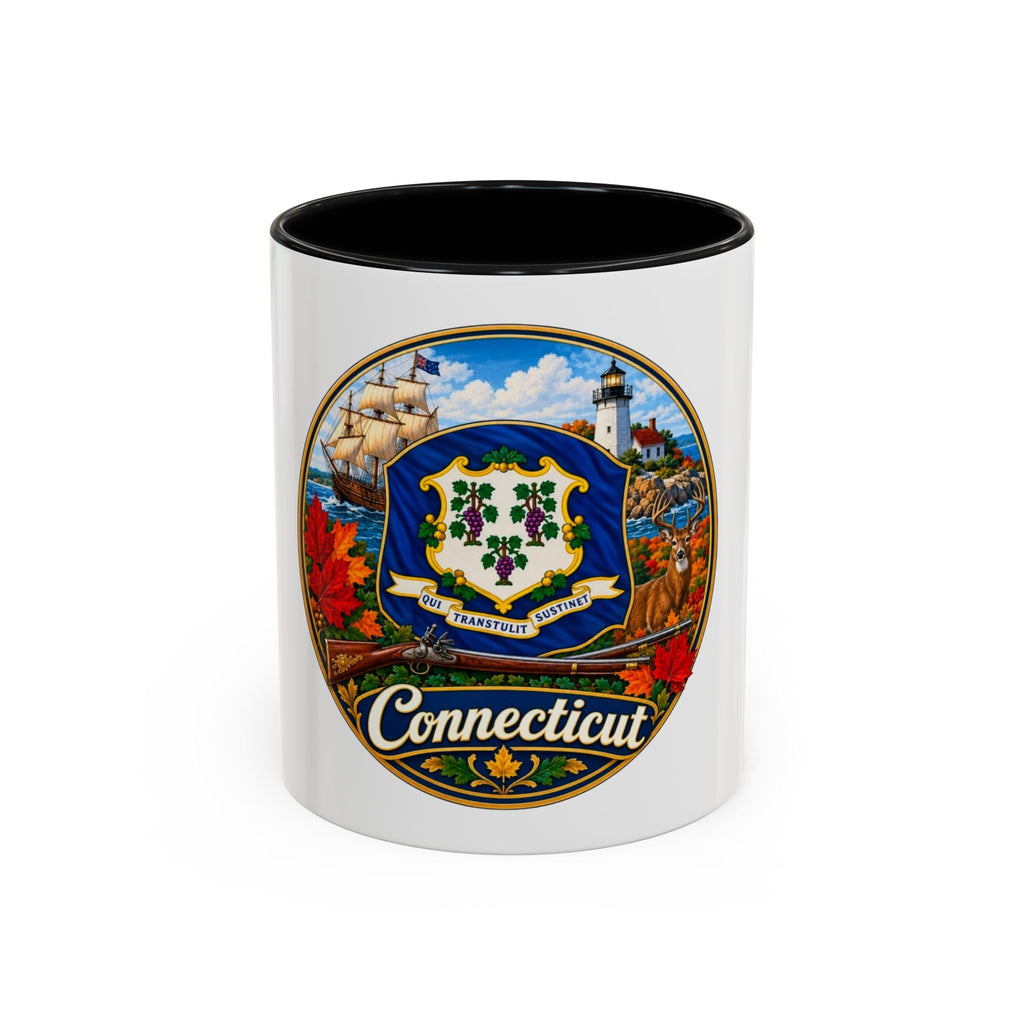 Connecticut State Crest Accent Coffee Mug — Scenic State Seal Design (11/15 oz)