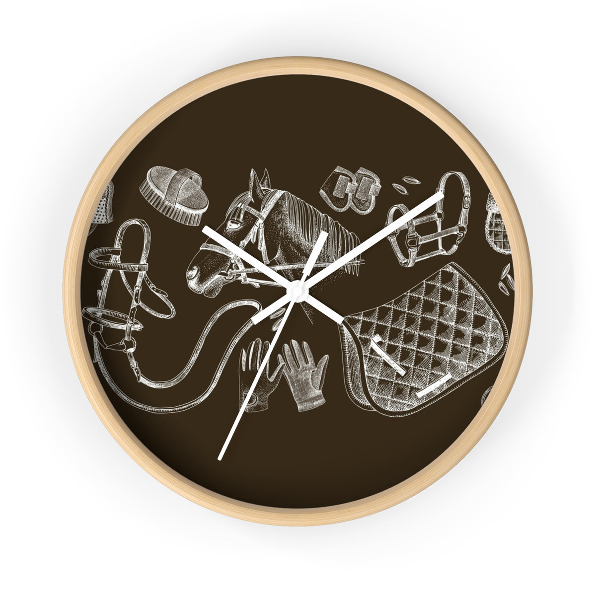Equestrian Gear Wall Clock — Vintage Horse Tack Silhouette