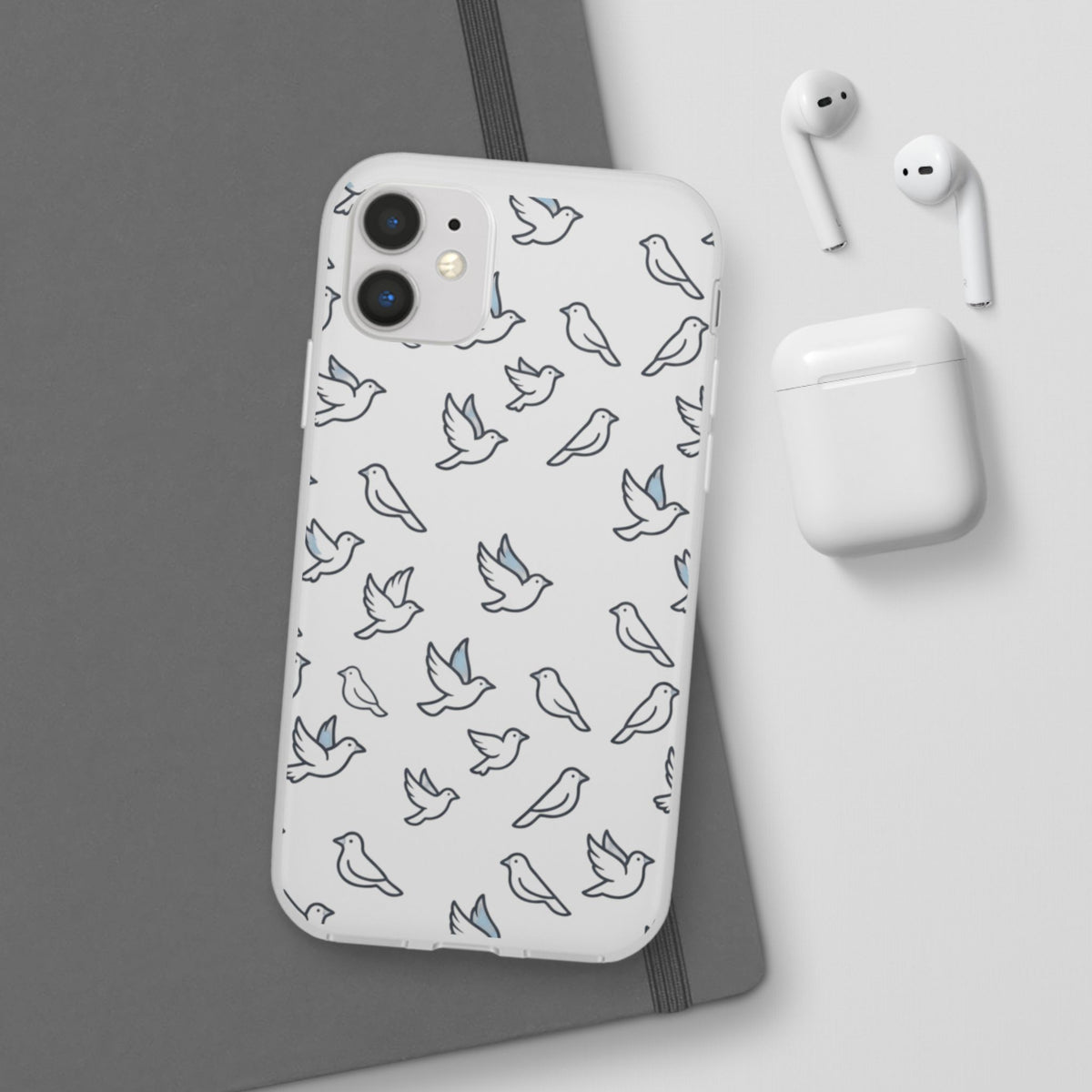 Dove Pattern Flexi Phone Case — Minimal White Bird Protective Case