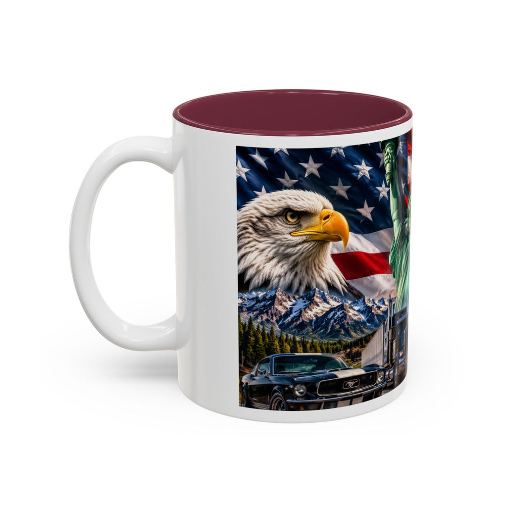 Patriotic USA Collage Mug — Statue of Liberty, Capitol & American Flag (Two-Tone)