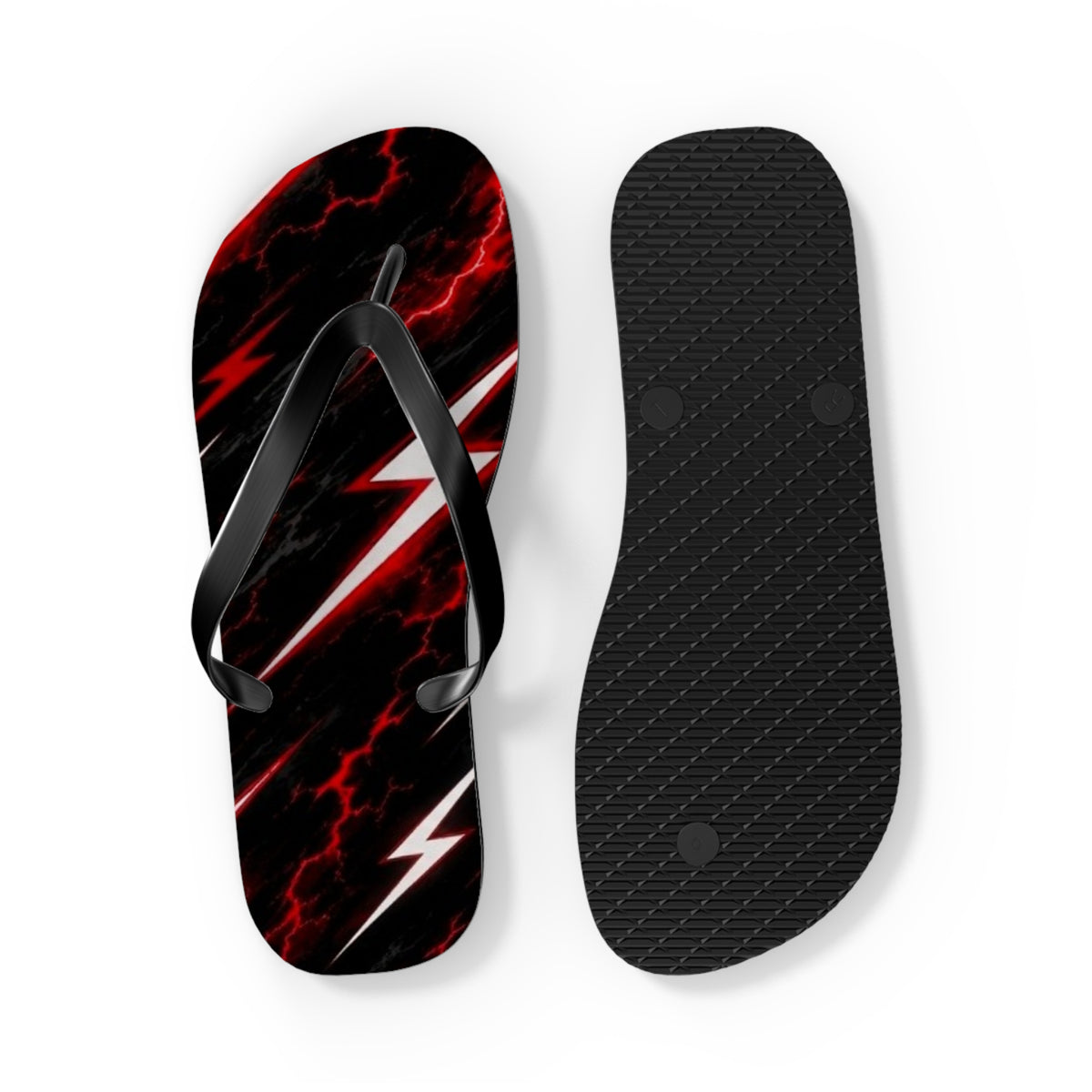 Red Lightning Bolt Flip Flops — Black & Red Storm Beach Sandals