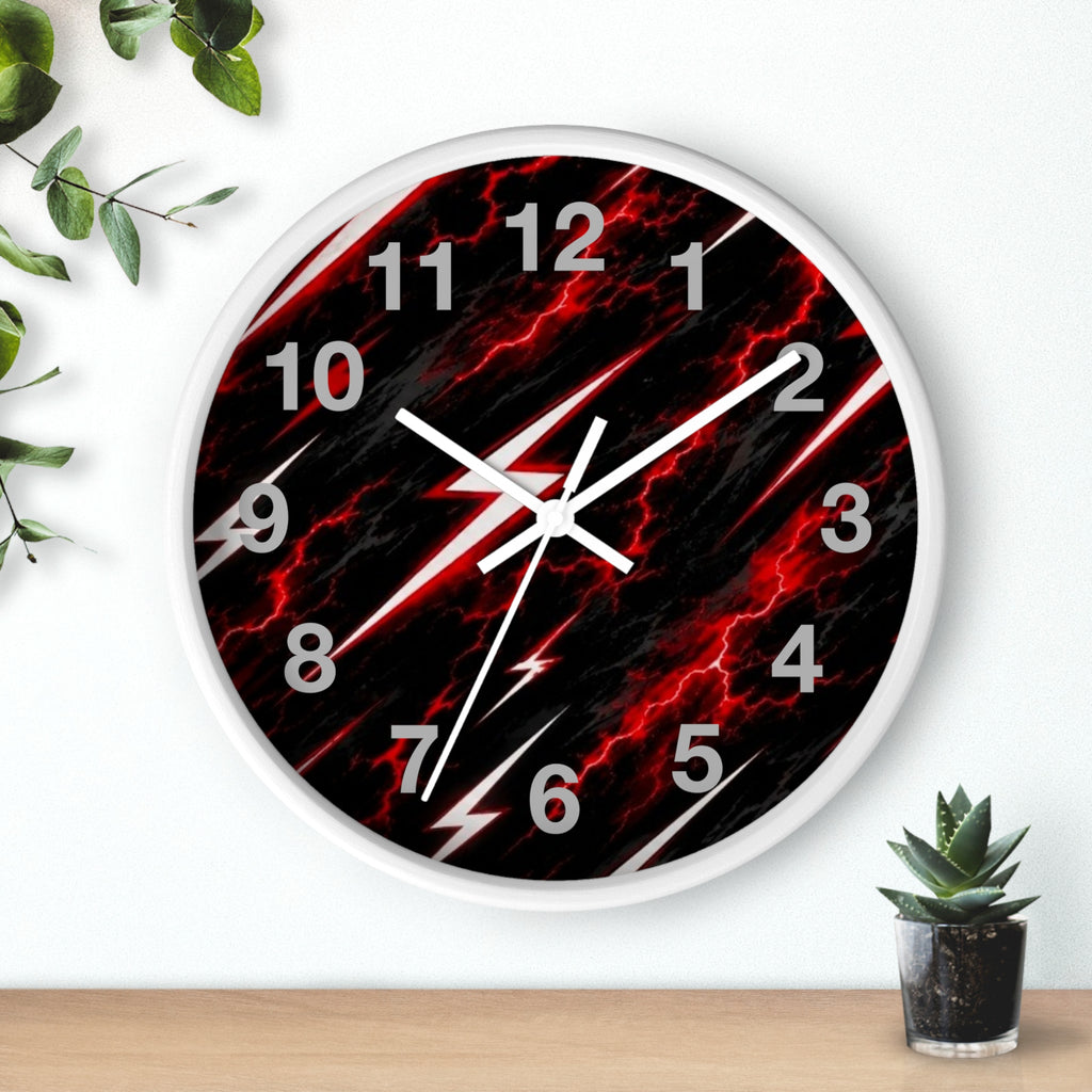 Red Lightning Wall Clock — Neon Storm Decorative Clock