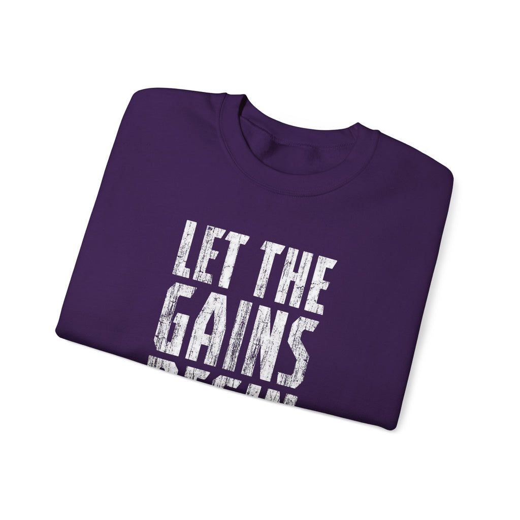 Motivated Muscle Gains graphic on a crewneck sweatshirt