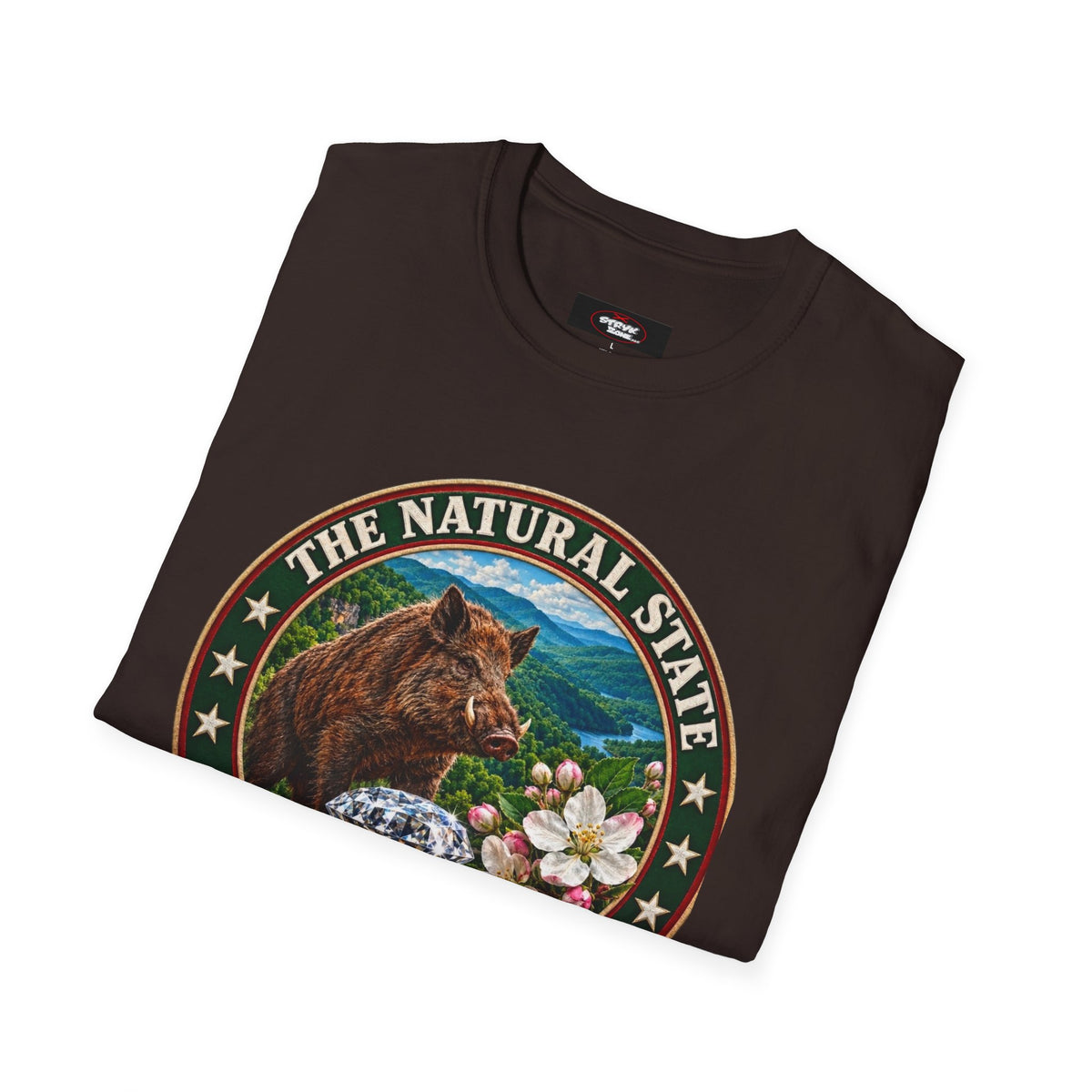 Arkansas State Seal T-Shirt — 'The Natural State' Bear & Diamond Design