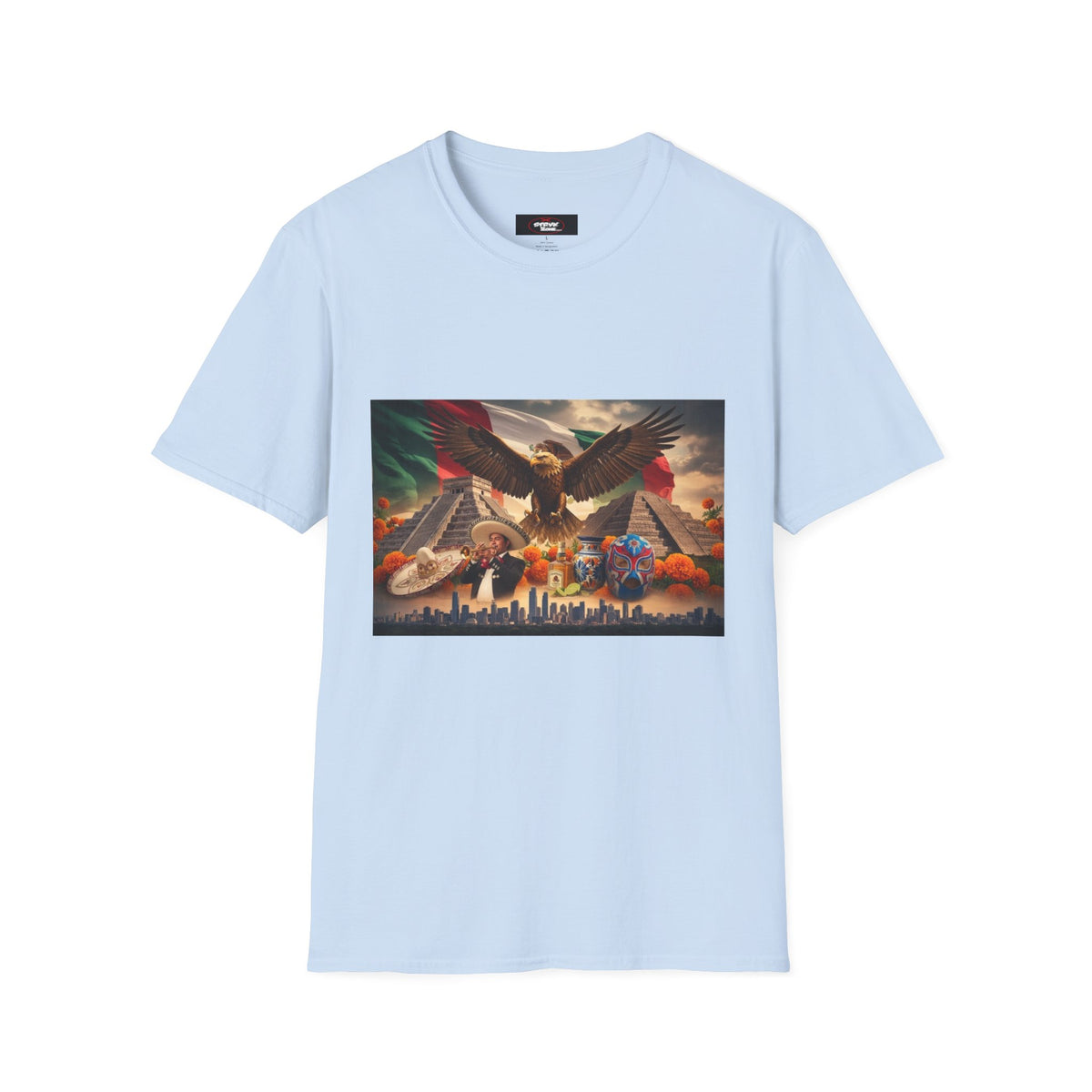 Eagle & Cityscape Graphic T-Shirt — Patriotic Eagle Sunset Design