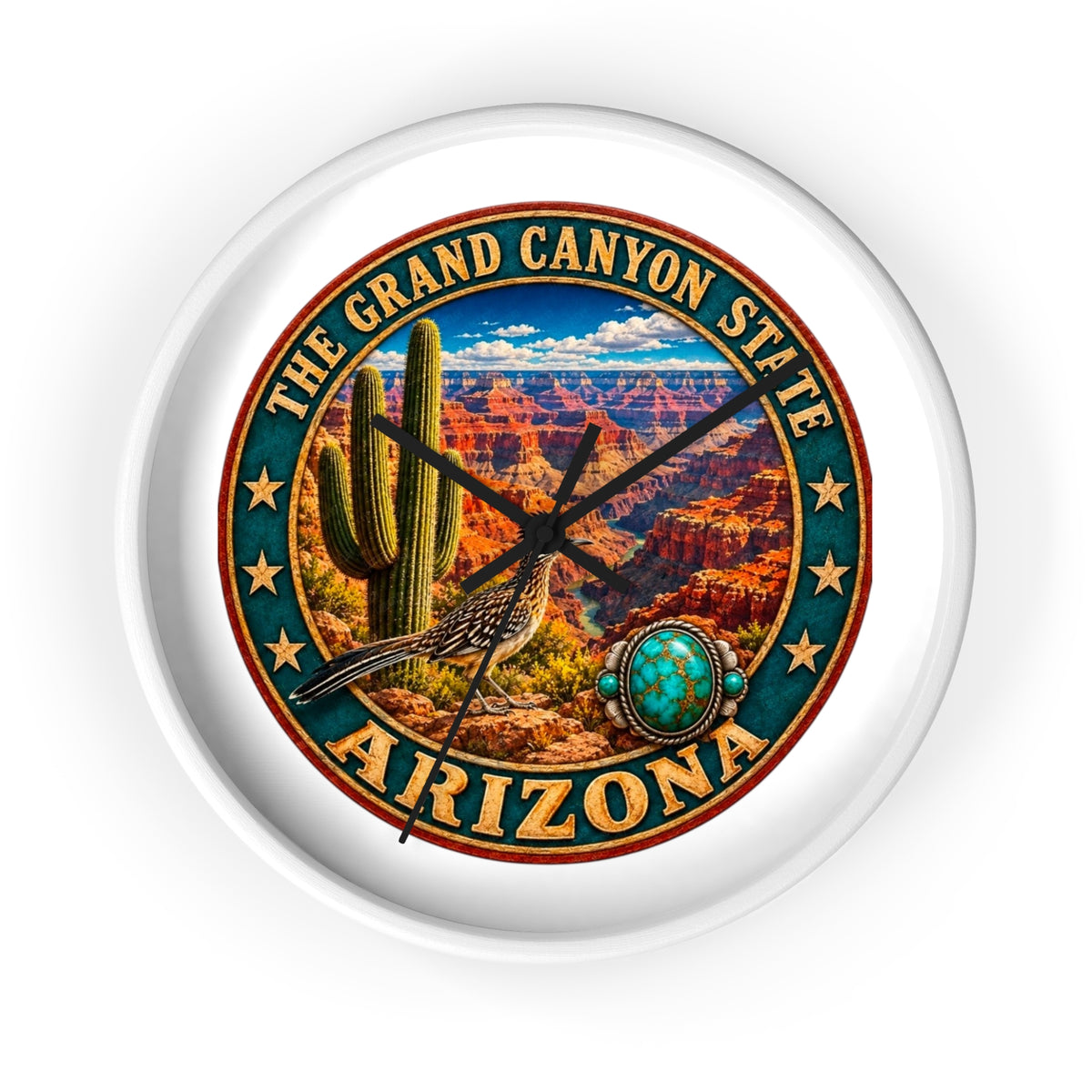 Arizona Grand Canyon State Wall Clock – Southwestern Cactus & Roadrunner Decor