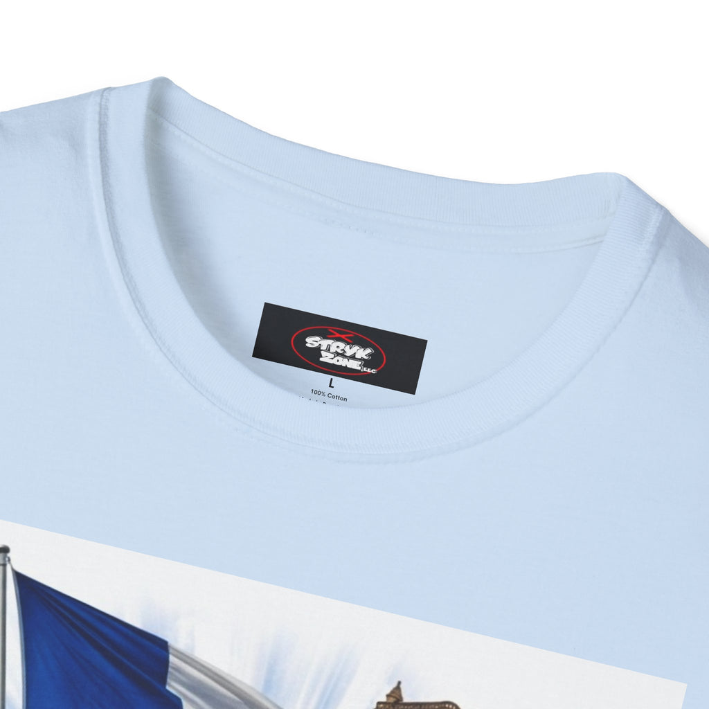 French Flag & Landmark T-Shirt — Eiffel Tower, Notre-Dame & Croissant Graphic