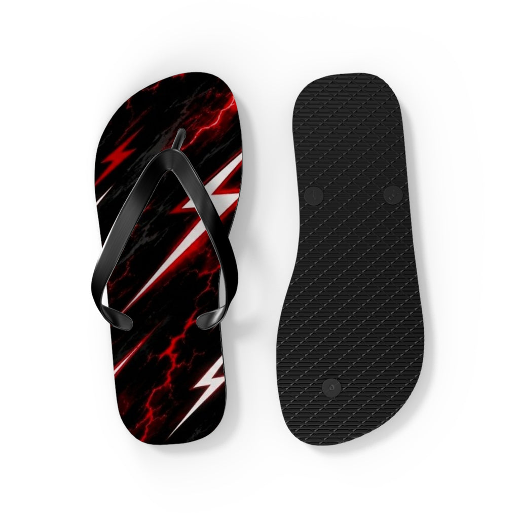 Red Lightning Bolt Flip Flops — Black & Red Storm Beach Sandals