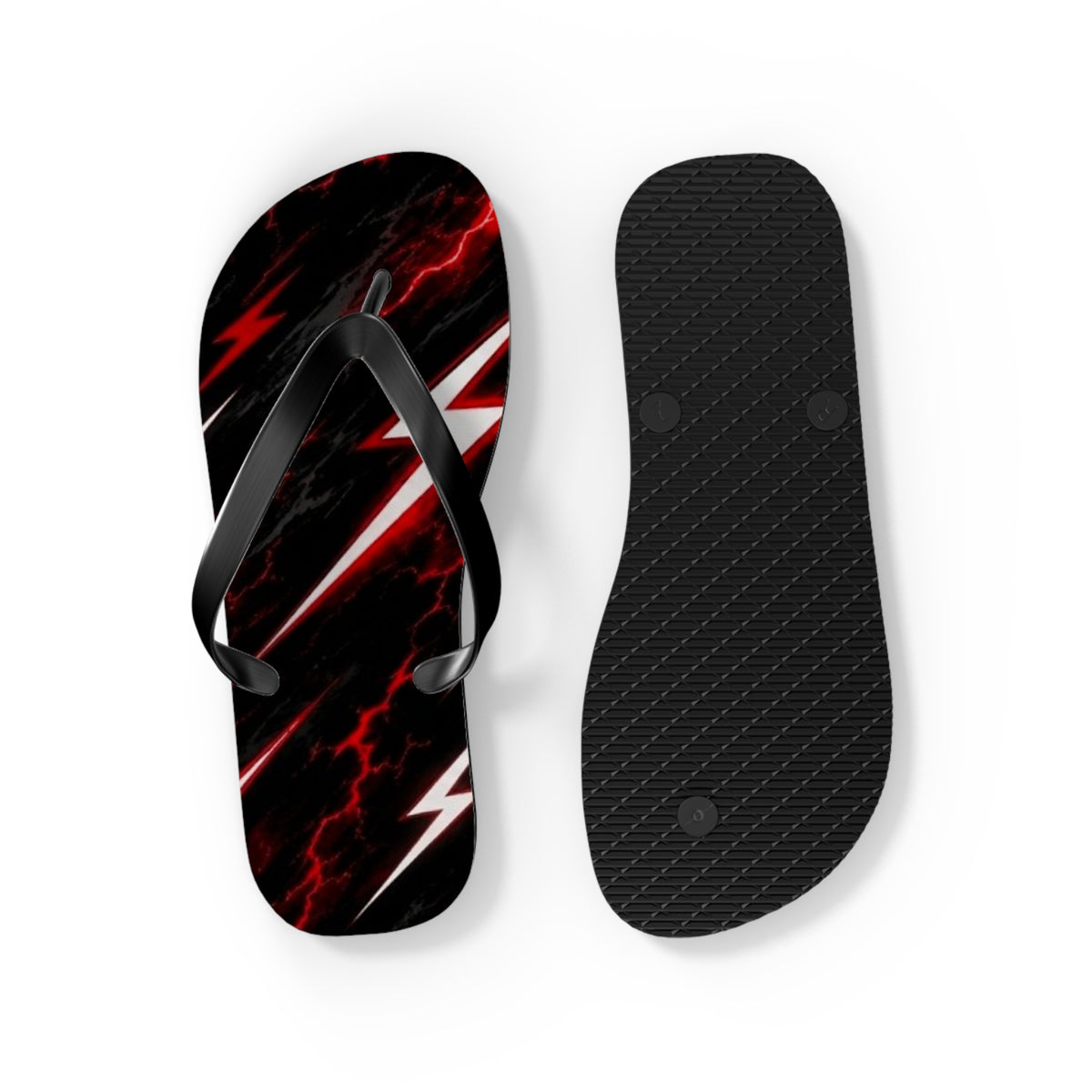 Red Lightning Bolt Flip Flops — Black & Red Storm Beach Sandals