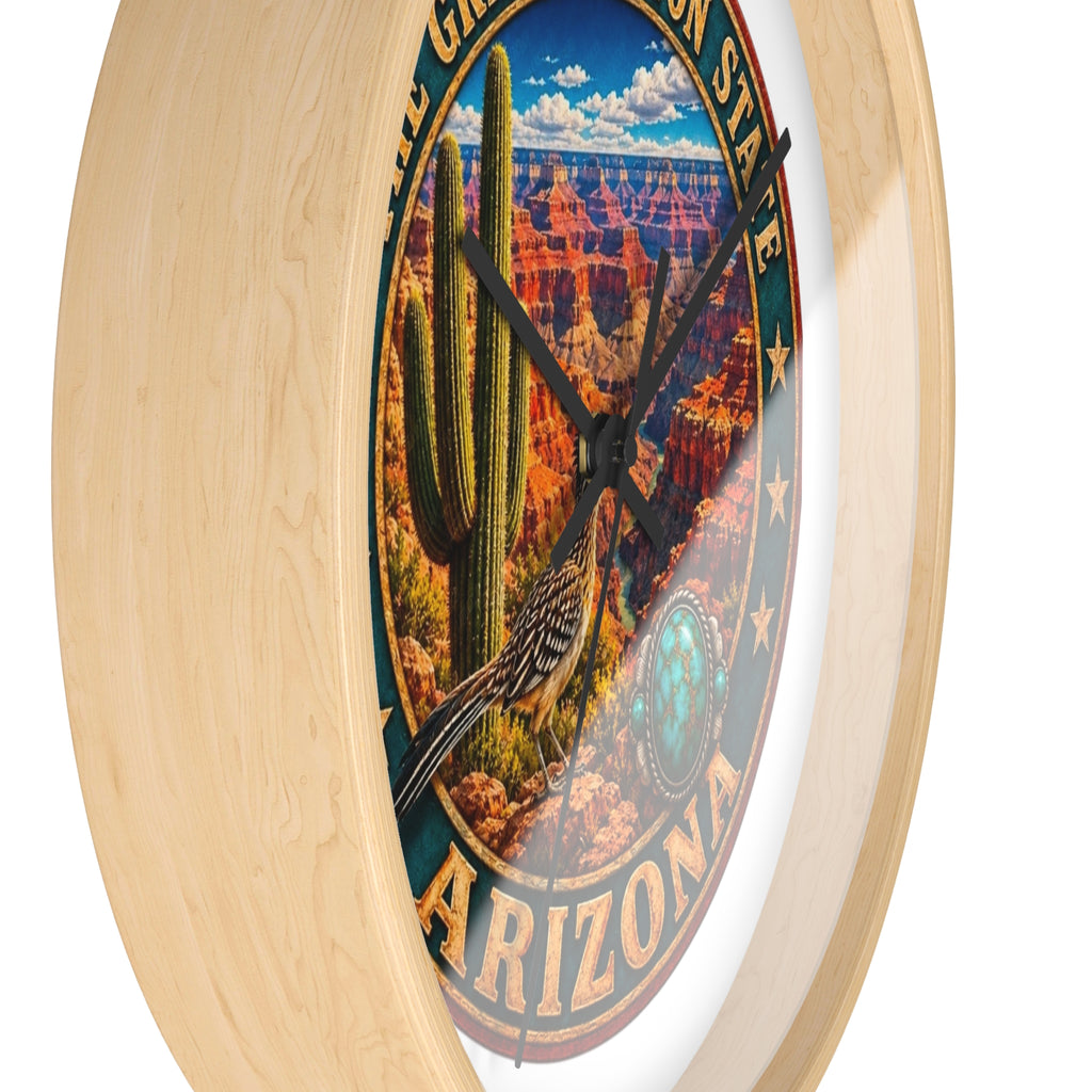 Arizona Grand Canyon State Wall Clock – Southwestern Cactus & Roadrunner Decor