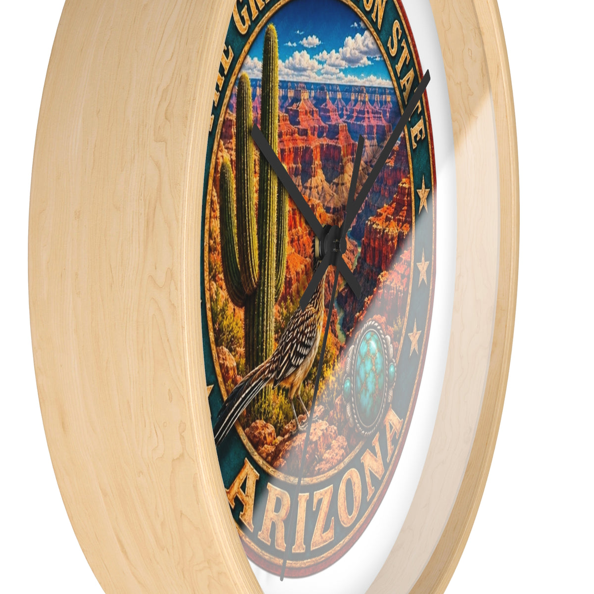 Arizona Grand Canyon State Wall Clock – Southwestern Cactus & Roadrunner Decor