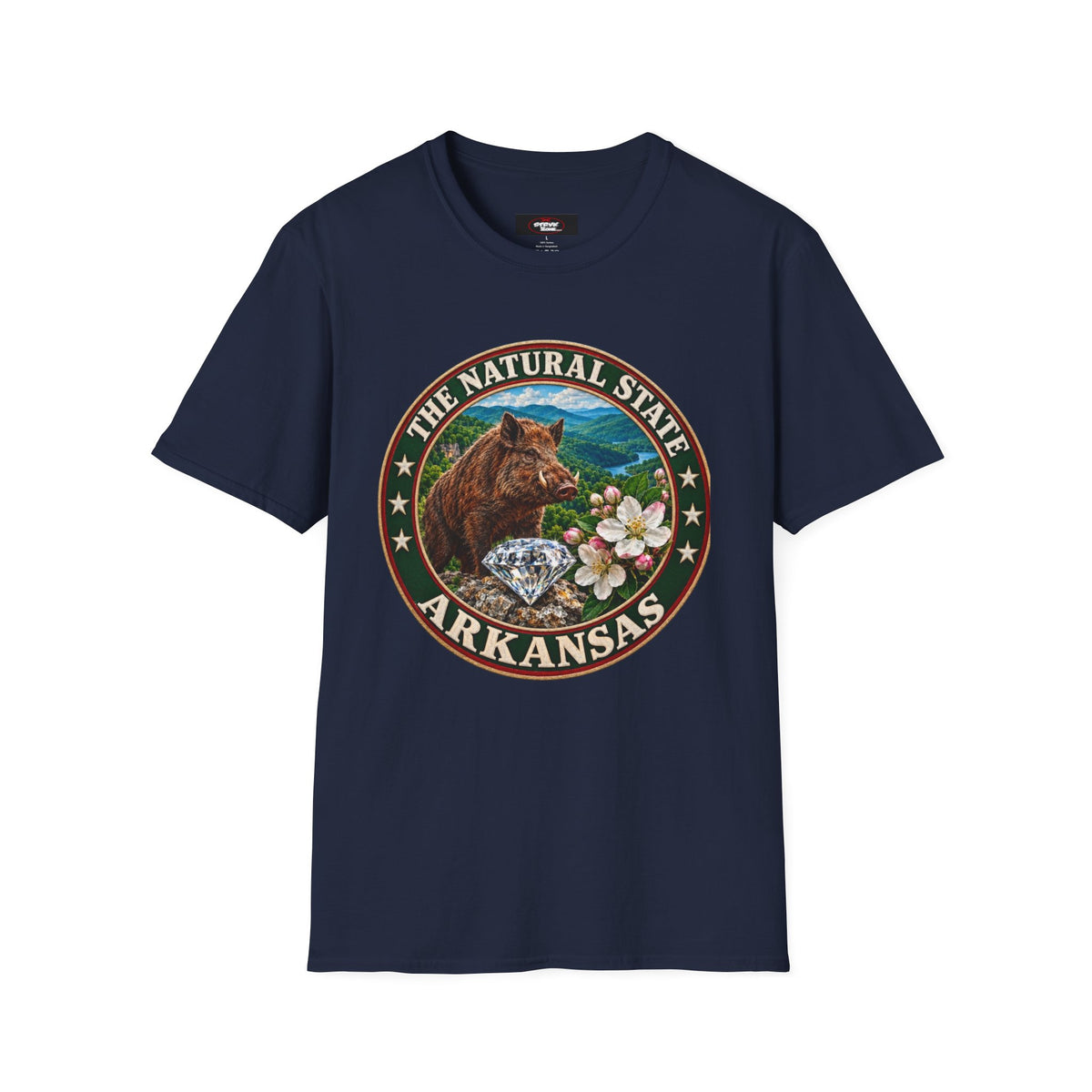 Arkansas State Seal T-Shirt — 'The Natural State' Bear & Diamond Design