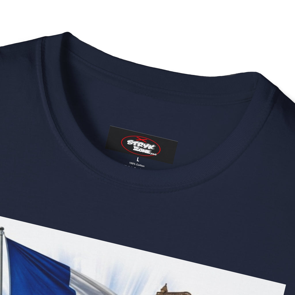 French Flag & Landmark T-Shirt — Eiffel Tower, Notre-Dame & Croissant Graphic