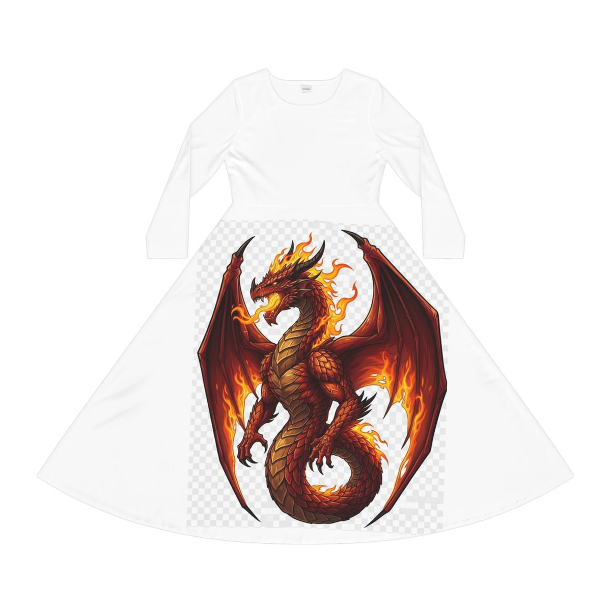 Flaming Dragon Long Sleeve Dance Dress — Fiery Fantasy AOP Skater Dress