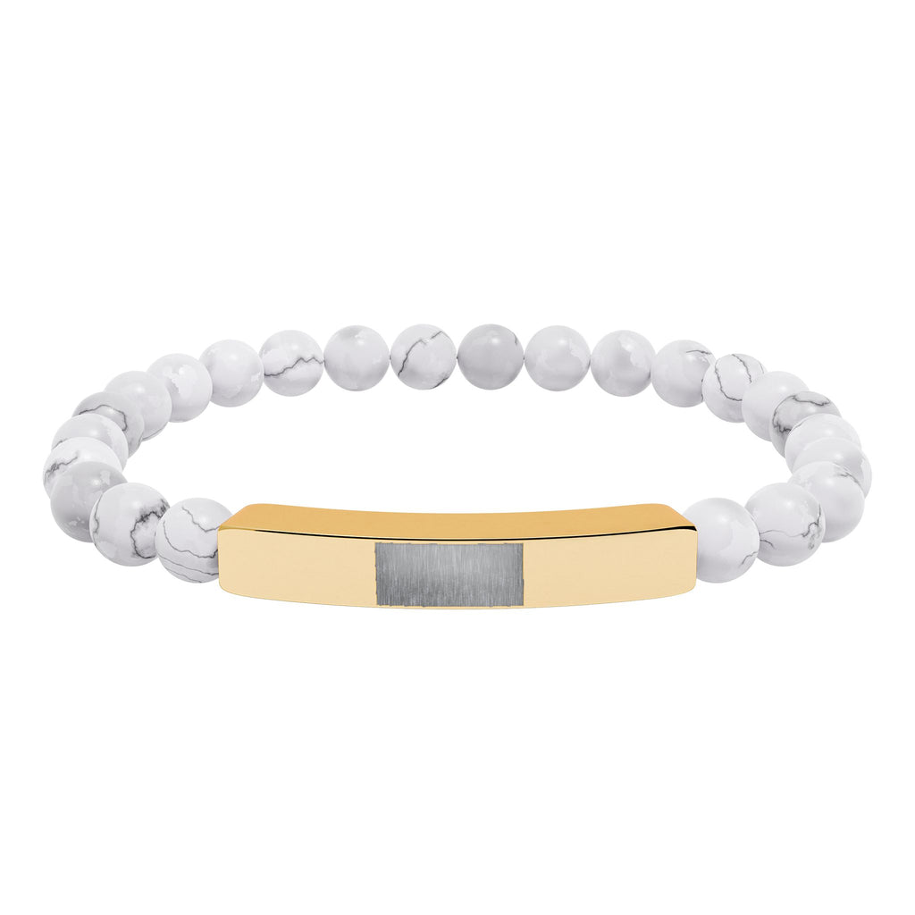 Engravable Natural Stone Bead Bracelet — Stretch Bar Personalized Bracelet
