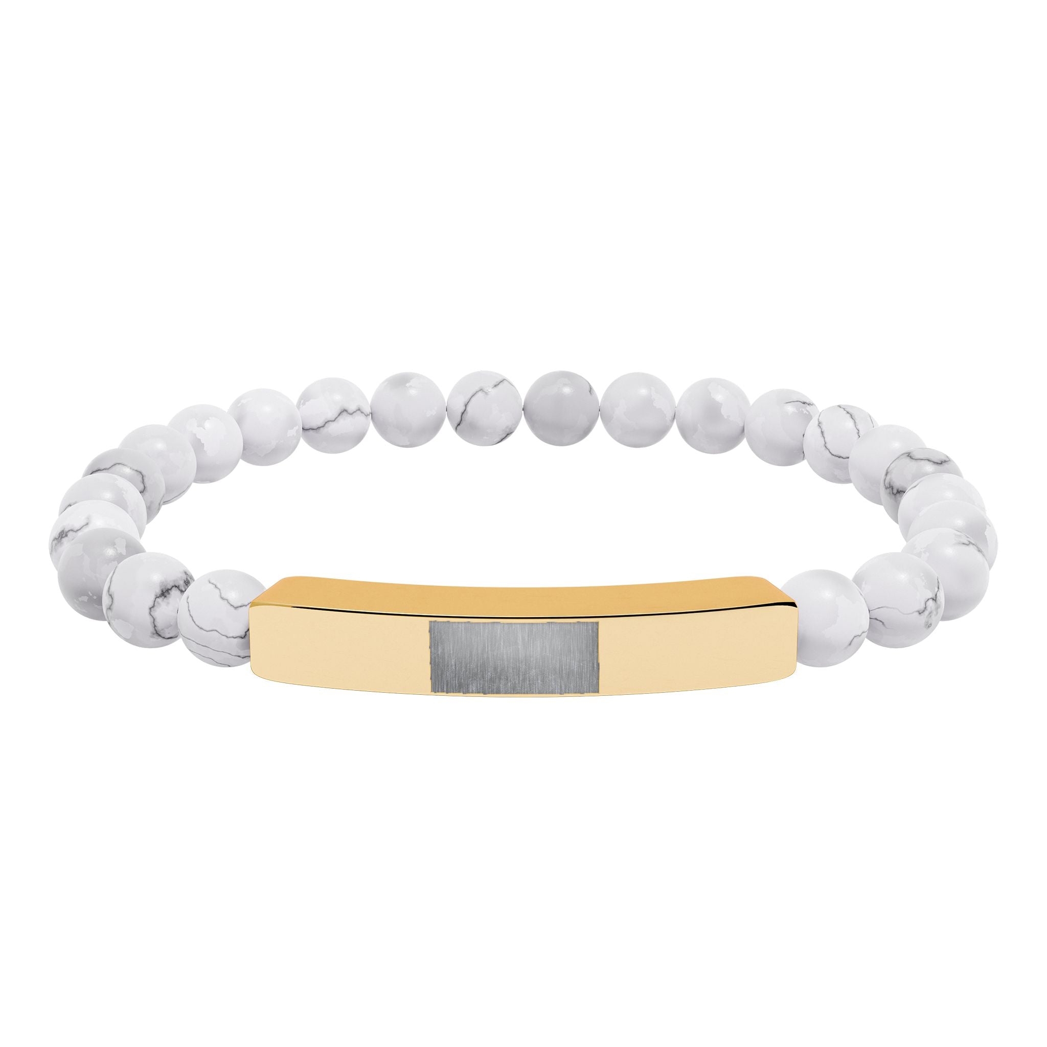 Engravable Natural Stone Bead Bracelet — Stretch Bar Personalized Bracelet