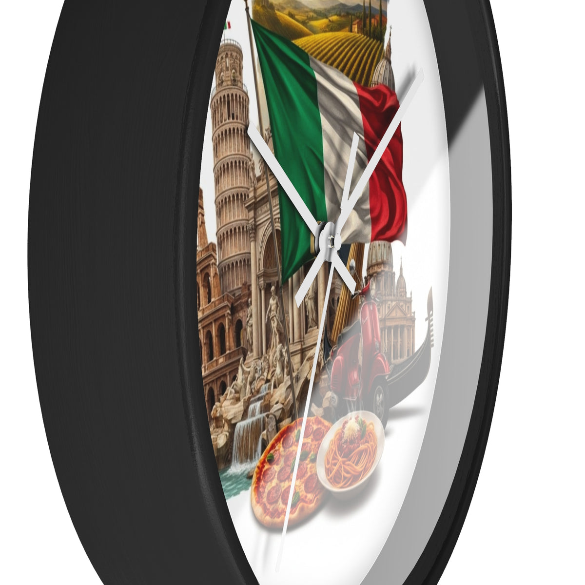 Italian Landmarks Wall Clock — Pizza, Vespa & Flag Heritage Decor