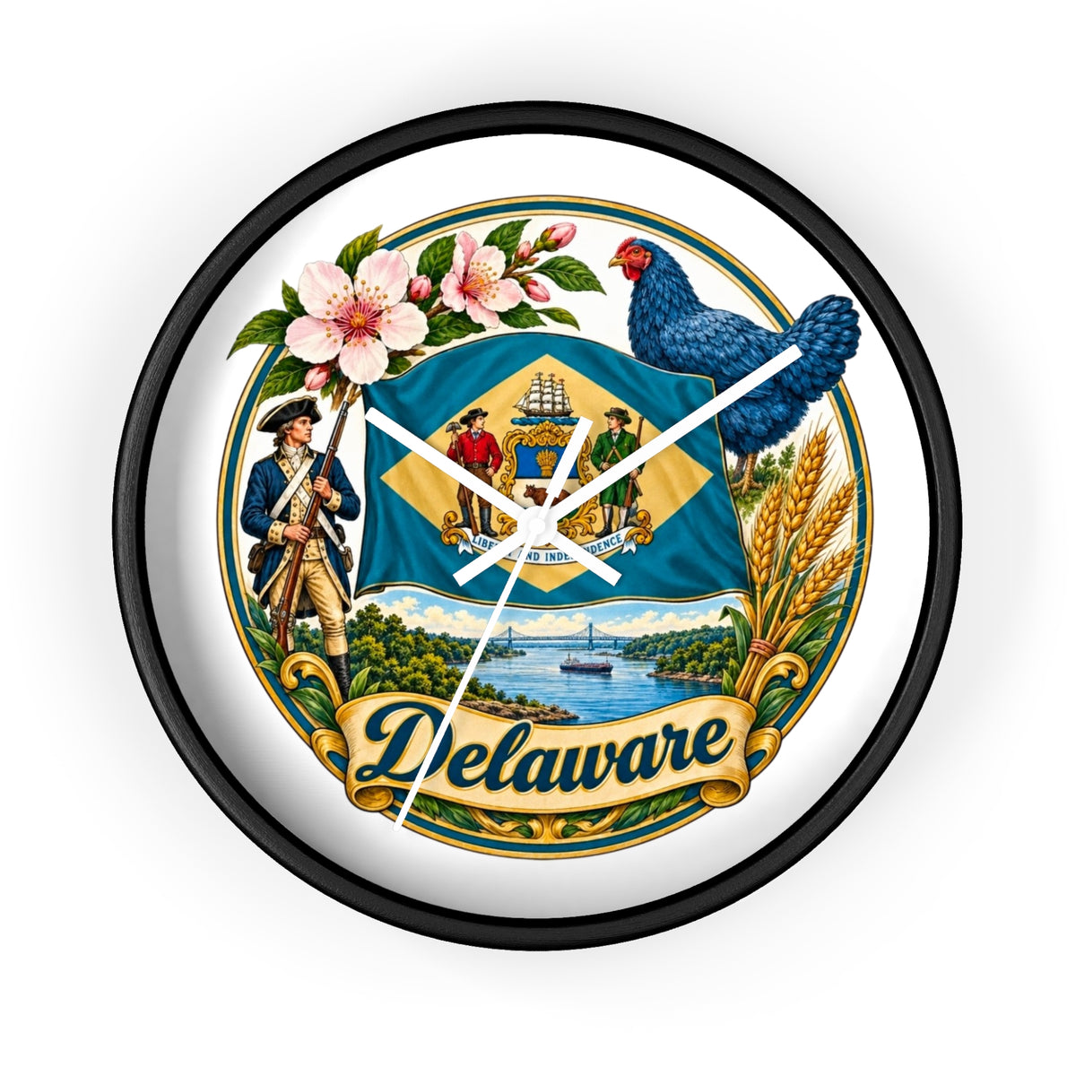 Delaware State Seal Wall Clock — Vintage State Flag Home Decor