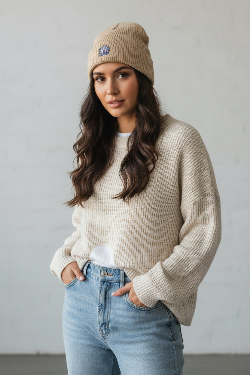 Embroidered Ribbed Beanie with 'Locked In' Logo – Warm Winter Knit Cap
