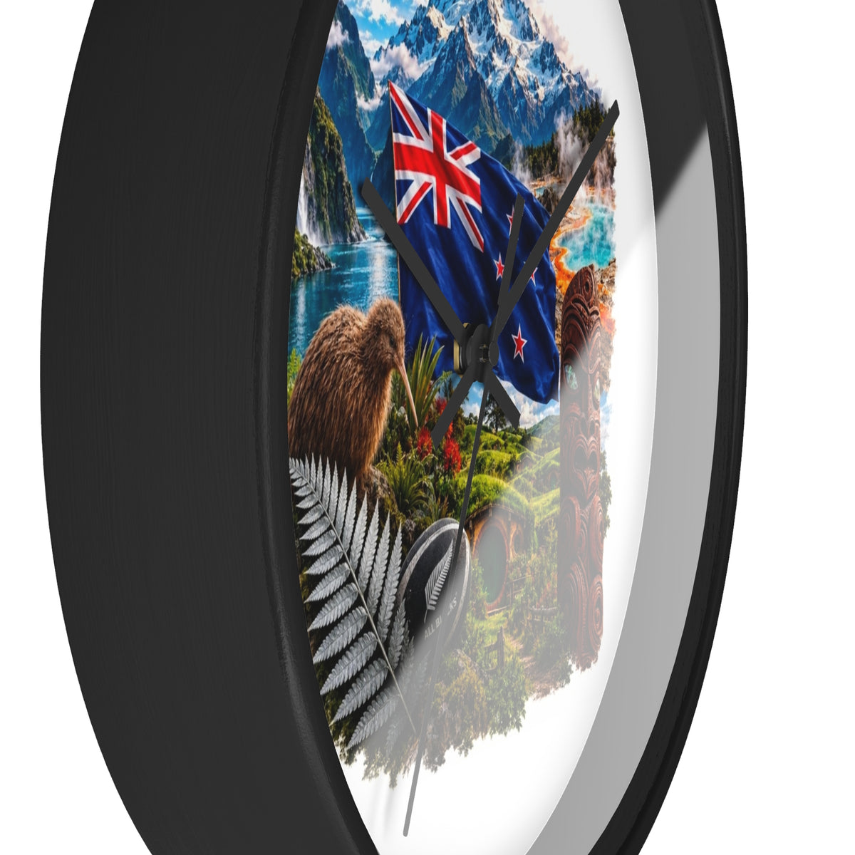 New Zealand Heritage Wall Clock — Kiwi, Silver Fern & Māori Tiki Design