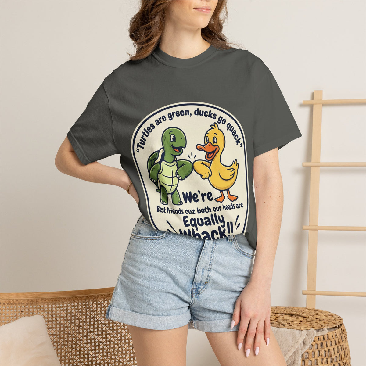 T-Shirt — "We're Equally Whack" Turtle & Duck Best Friends Graphic Tee