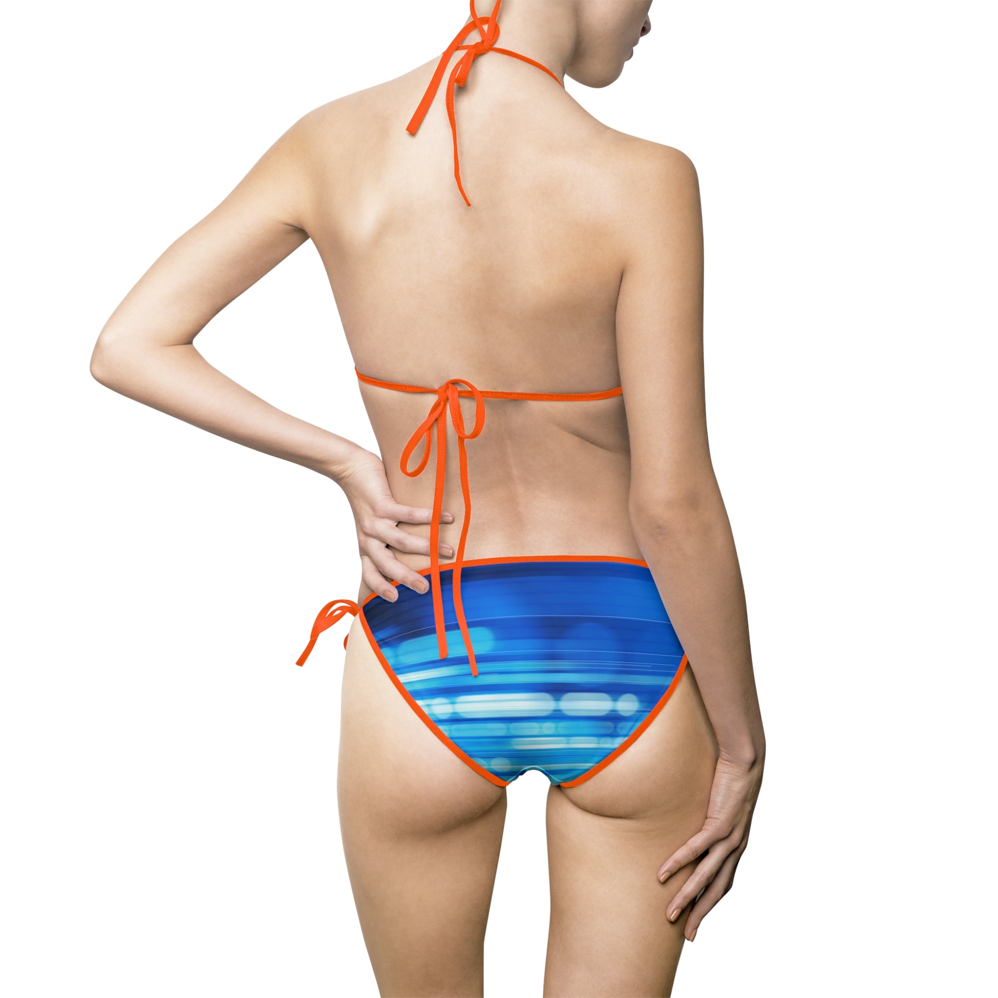 Blue Wave Striped Bikini — Women's Tie-Side Triangle Swimsuit