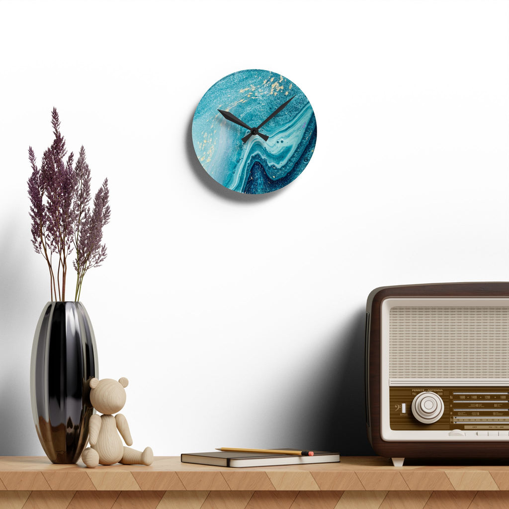 Acrylic Wall Clock — Blue Ocean Marble Swirl Wall Clock