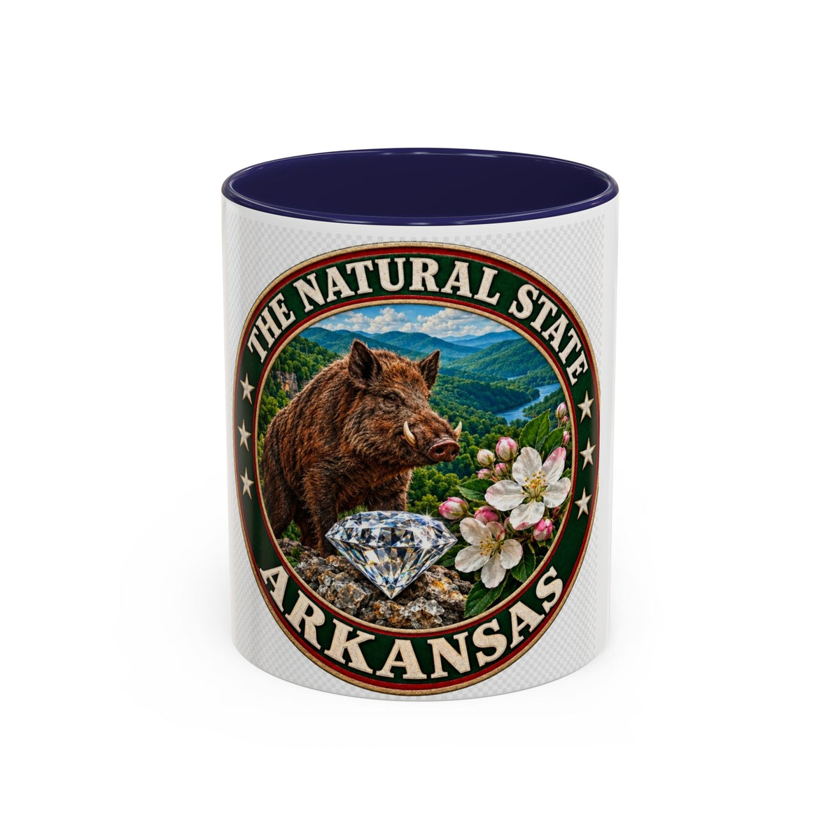Arkansas State Mug - "The Natural State" Wild Boar, Diamond & Apple Blossom Coffee Cup (11/15oz)