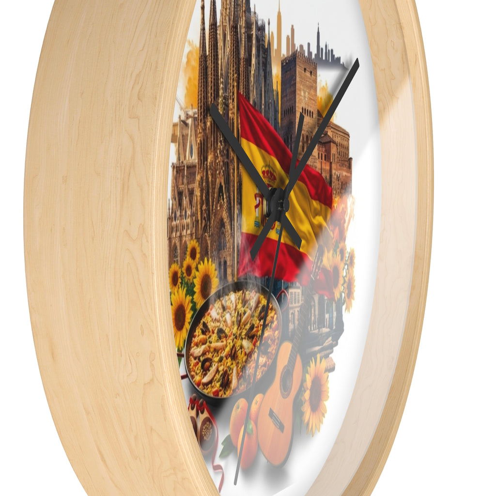 Spanish Culture Wall Clock — Paella, Guitar & Flag Home Décor