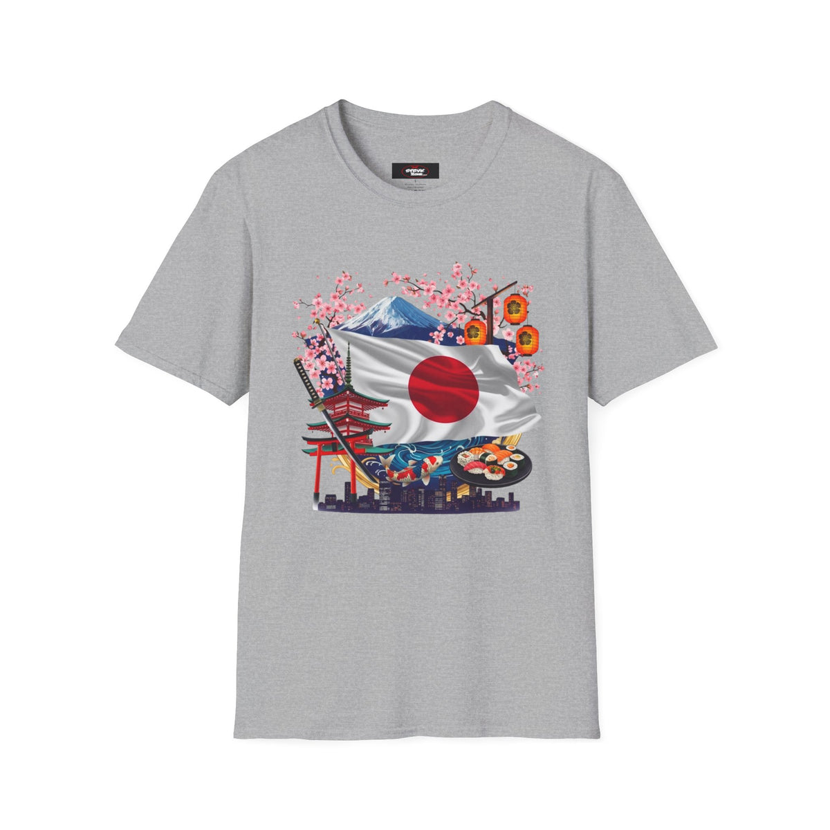 Japan Flag Scenic T-Shirt — Mount Fuji, Cherry Blossoms & Traditional Icons