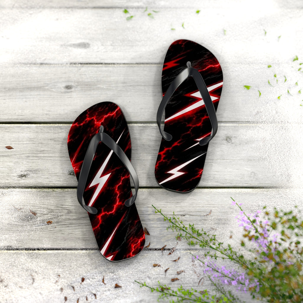 Red Lightning Flip Flops — Bold Storm-Pattern Beach Sandals