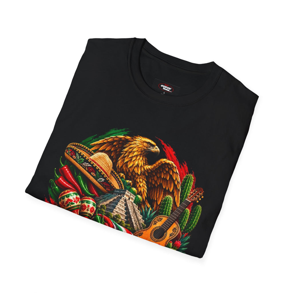 Mexico Heritage T-Shirt — Mexican Eagle, Guitar & Cactus Graphic
