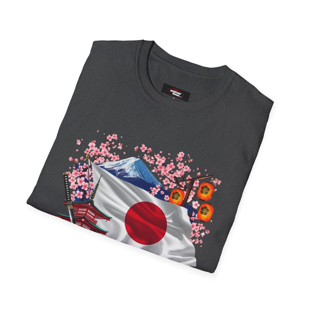 Japan Flag Scenic T-Shirt — Mount Fuji, Cherry Blossoms & Traditional Icons