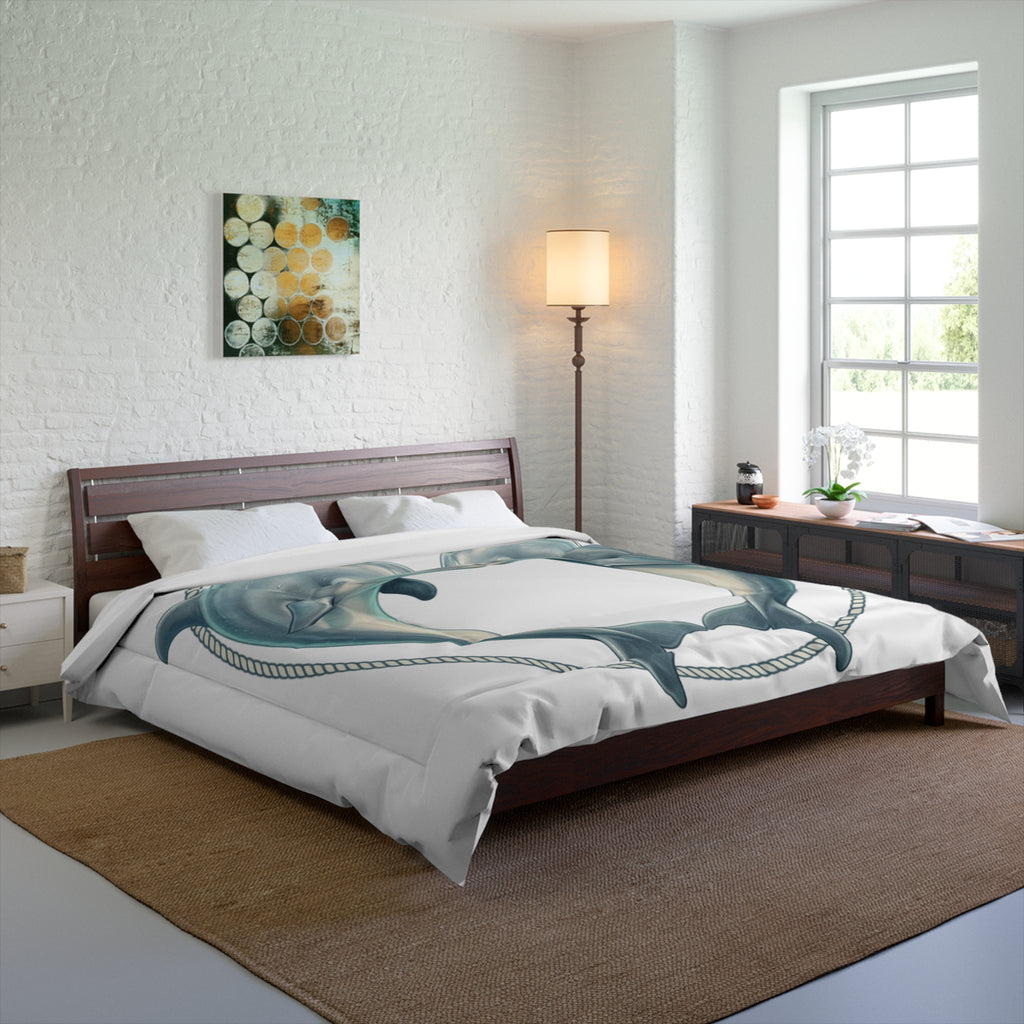Dolphin Heart Comforter - Nautical Sea Life Bedding