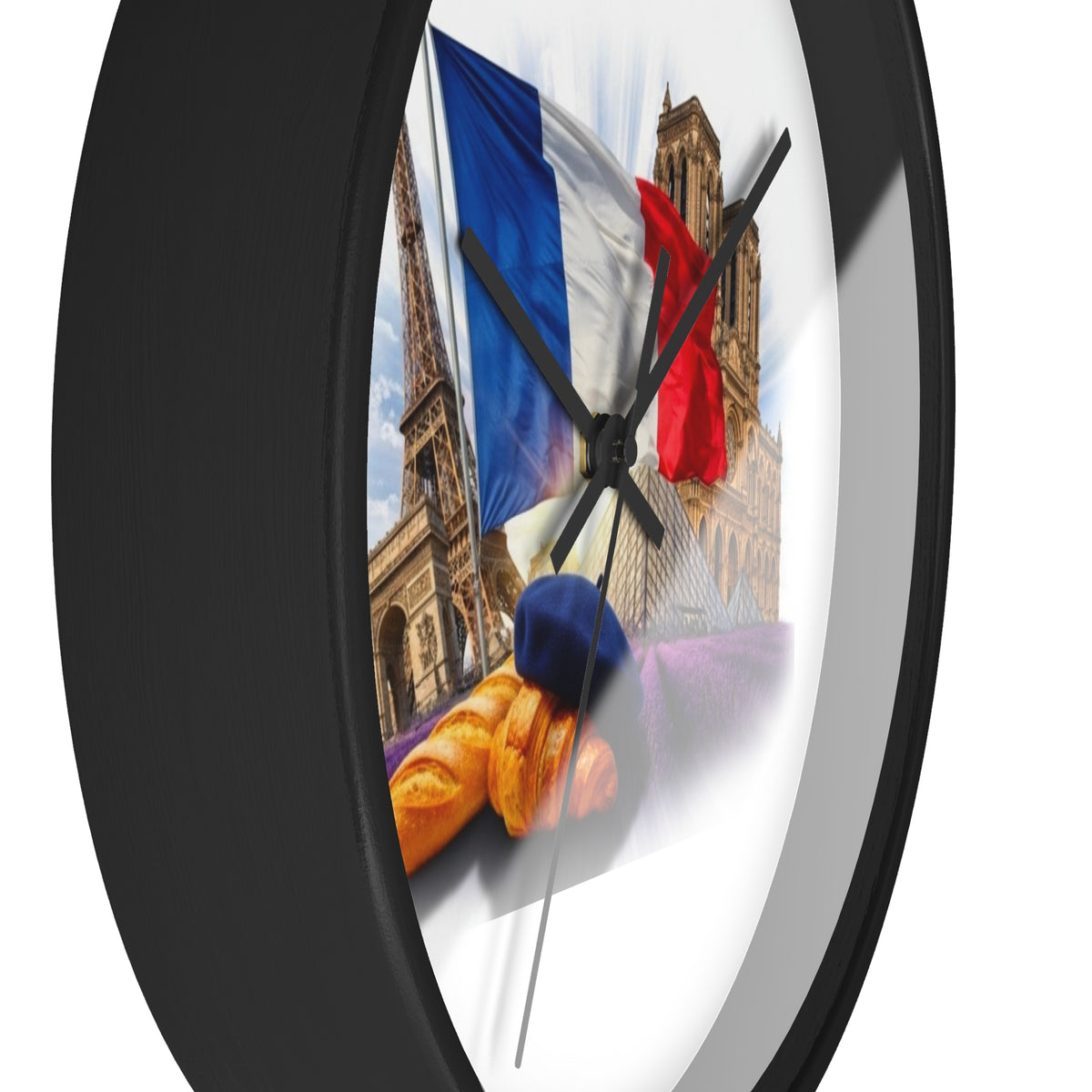 Paris France Wall Clock — Eiffel Tower, Notre-Dame & Croissant Clock